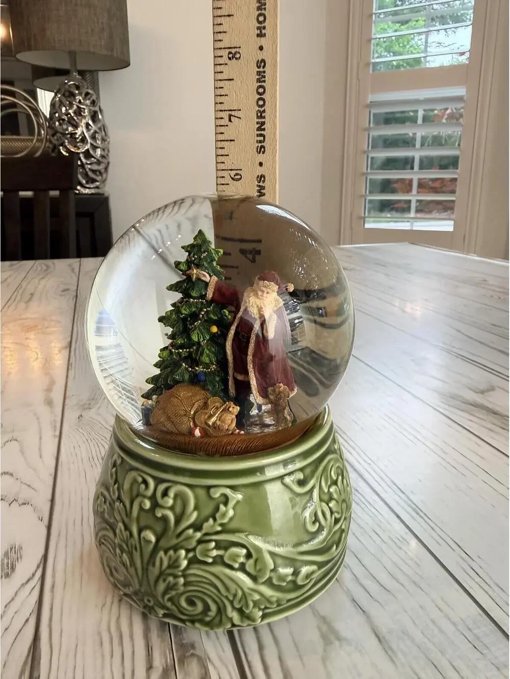 Rare Large 8” Santa Christmas Tree Snow Globe Glitter Green Holiday Decor